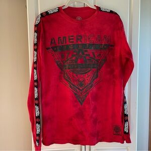 American Fighter Mens Long Sleeve Shirt Medium Buckle MMA Fighter Red